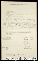 Relf, Ernest Frederick: certificate of election to the Royal Society