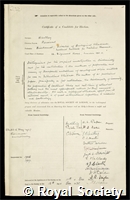 Hartley, Percival: certificate of election to the Royal Society