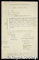 Moir, James Reid: certificate of election to the Royal Society