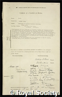 Finch, George Ingle: certificate of election to the Royal Society