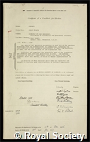 Sinnatt, Frank Sturdy: certificate of election to the Royal Society
