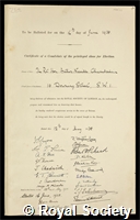 Chamberlain, Arthur Neville: certificate of election to the Royal Society