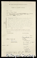 Turner, Eustace Ebenezer: certificate of election to the Royal Society