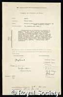 Astbury, William Thomas: certificate of election to the Royal Society
