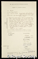 Burnet, Sir Frank Macfarlane: certificate of election to the Royal Society