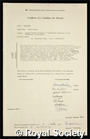 Hilditch, Thomas Percy: certificate of election to the Royal Society