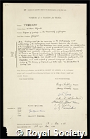 Trueman, Sir Arthur Elijah: certificate of election to the Royal Society