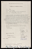 Burgh Daly, Ivan de: certificate of election to the Royal Society