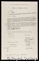 Felix, Arthur: certificate of election to the Royal Society