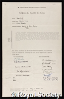 Harland, Sydney Cross: certificate of election to the Royal Society