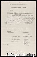Synge, John Lighton: certificate of election to the Royal Society
