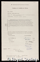 Deacon, Sir George Edward Raven: certificate of election to the Royal Society