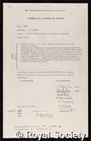 Marrian, Guy Frederic: certificate of election to the Royal Society