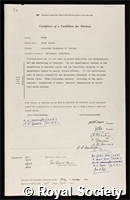 Tiegs, Oscar Werner: certificate of election to the Royal Society