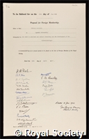Svedburg, Theodor: certificate of election to the Royal Society