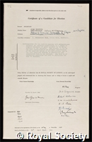Robertson, John Monteath: certificate of election to the Royal Society