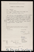 Emeleus, Harry Julius: certificate of election to the Royal Society