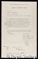 Frazer, Robert Alexander: certificate of election to the Royal Society