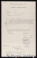 Rosenhead, Louis: certificate of election to the Royal Society