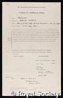 Thompson, Sir Harold Warris: certificate of election to the Royal Society
