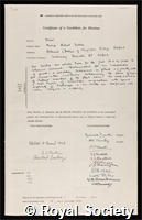 Snow, George Robert Sabine: certificate of election to the Royal Society