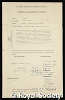 Comrie, Leslie John: certificate of election to the Royal Society