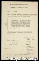 Williams, Sir Frederic Calland: certificate of election to the Royal Society