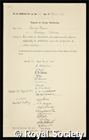Fermi, Enrico: certificate of election to the Royal Society