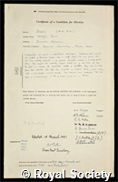 Beals, Carlyle Smith: certificate of election to the Royal Society