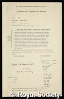 Cook, Arthur Herbert: certificate of election to the Royal Society