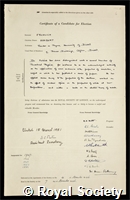 Frohlich, Herbert: certificate of election to the Royal Society