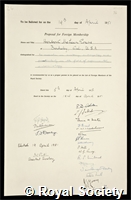 Evans, Herbert McLean: certificate of election to the Royal Society