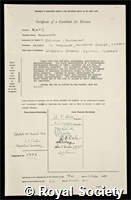 Katz, Sir Bernard: certificate of election to the Royal Society