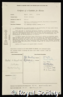 Inglis, Sir Claude Cavendish: certificate of election to the Royal Society