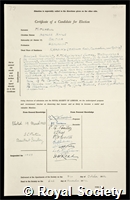 Mitchell, George Hoole: certificate of election to the Royal Society