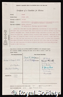 Pawsey, Joseph Lade: certificate of election to the Royal Society