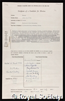 Pippard, Alfred John Sutton: certificate of election to the Royal Society