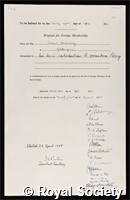Heisenberg, Werner Karl: certificate of election to the Royal Society