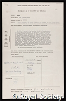 Butler, John Alfred Valentine: certificate of election to the Royal Society