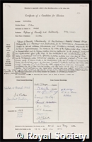 Wormall, Arthur: certificate of election to the Royal Society