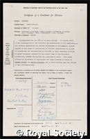 Danielli, James Frederic: certificate of election to the Royal Society