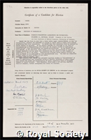 Mendel, Bruno: certificate of election to the Royal Society