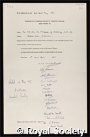 Gascoyne-Cecil, Robert Arthur James, 5th Marquess of Salisbury: certificate of election to the Royal Society