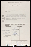 Dixey, Sir Frank: certificate of election to the Royal Society