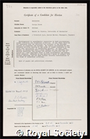 Rochester, George Dixon: certificate of election to the Royal Society