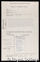 Saunders, Sir Owen Alfred: certificate of election to the Royal Society