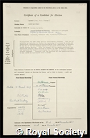 Cassels, James Macdonald: certificate of election to the Royal Society