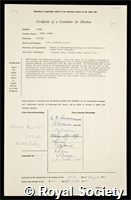 Gorer, Peter Alfred: certificate of election to the Royal Society