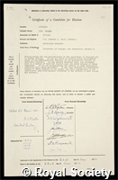 Kitching, John Alwyne: certificate of election to the Royal Society