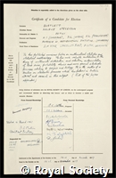 Bartlett, Maurice Stevenson: certificate of election to the Royal Society